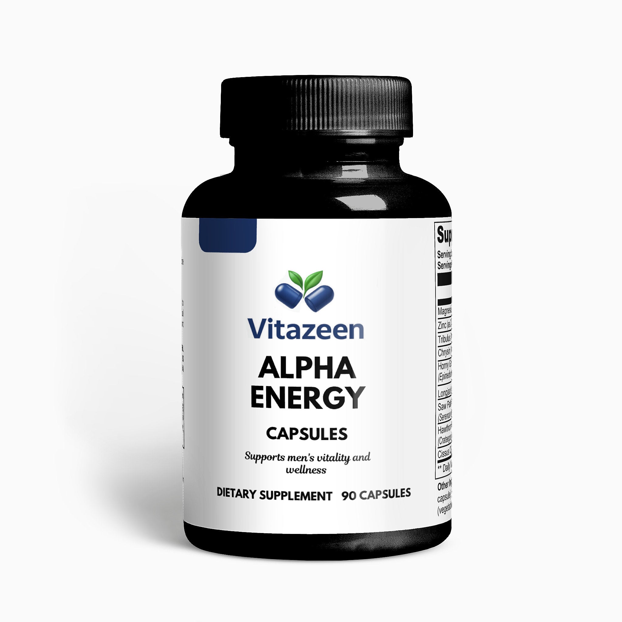 Vitazeen Alpha Energy capsules bottle on a white background