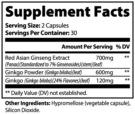 Supplement facts label with detailed nutritional information on a white background
