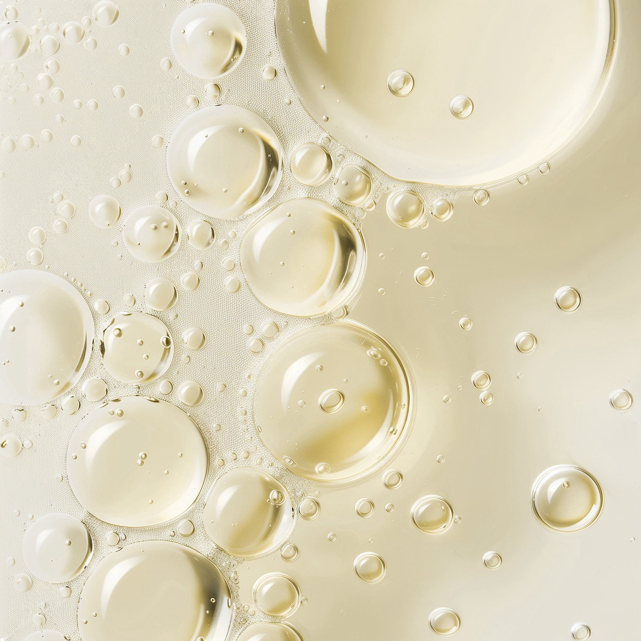 Close-up of oil droplets on a white background